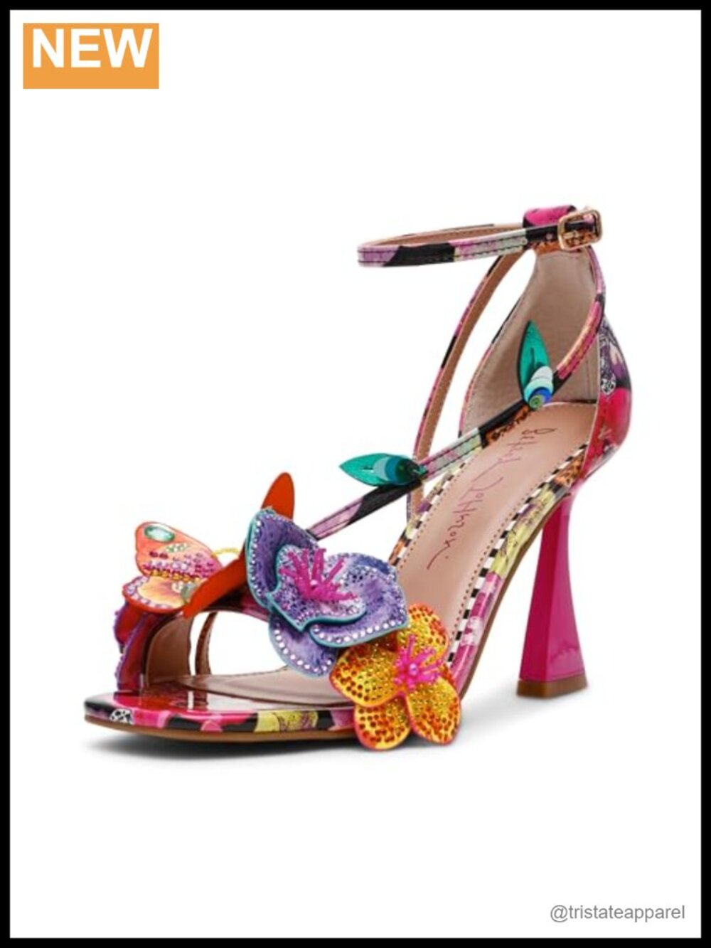 Betsey Johnson Camile Floral Embellished Ankle Strap Heeled Sandals